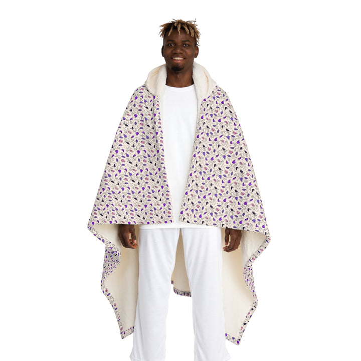 Hooded Sherpa Blanket - Purple Petal Pattern