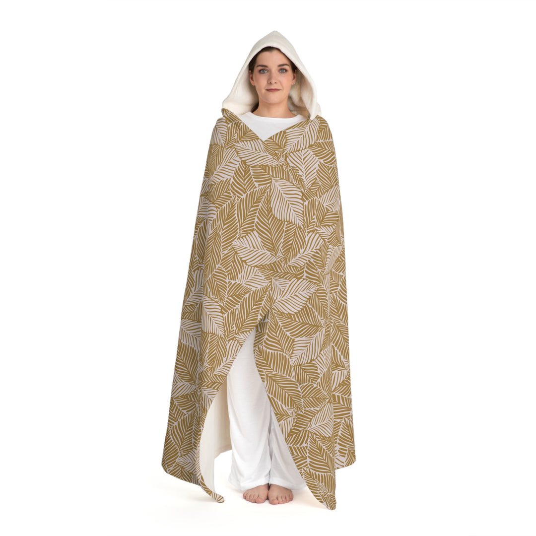 Hooded Sherpa Blanket - Golden Leaf Pattern