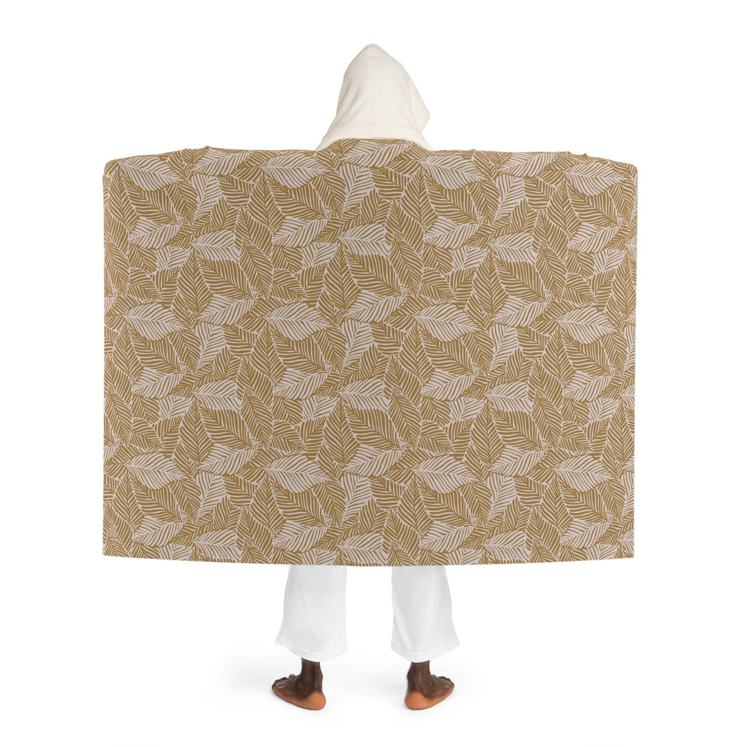 Hooded Sherpa Blanket - Golden Leaf Pattern