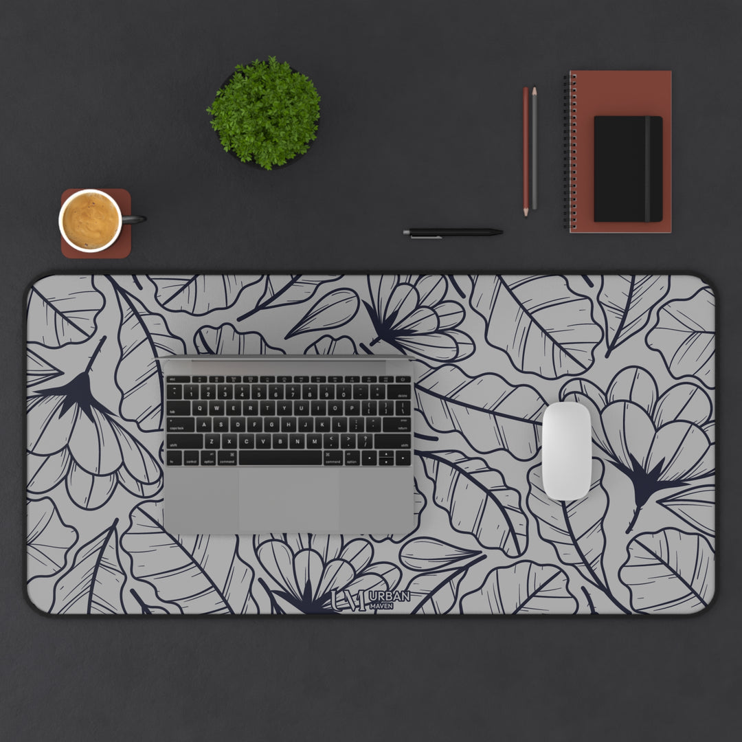 Desk Mat - Gray Tropical Floral Design