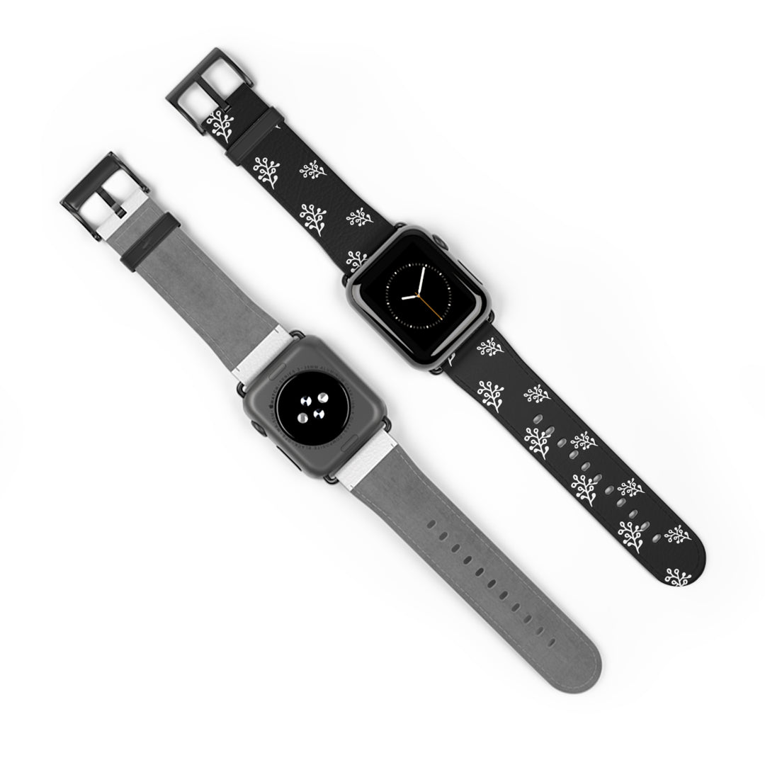 Elegant Floral Faux Leather Watch Band for Apple Watch