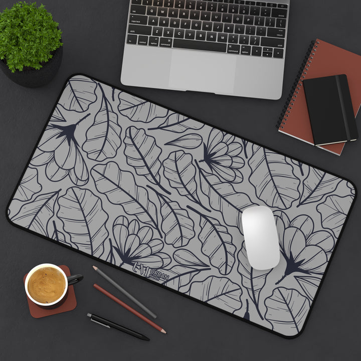 Desk Mat - Gray Tropical Floral Design