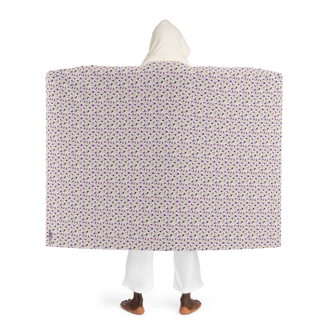 Hooded Sherpa Blanket - Purple Petal Pattern