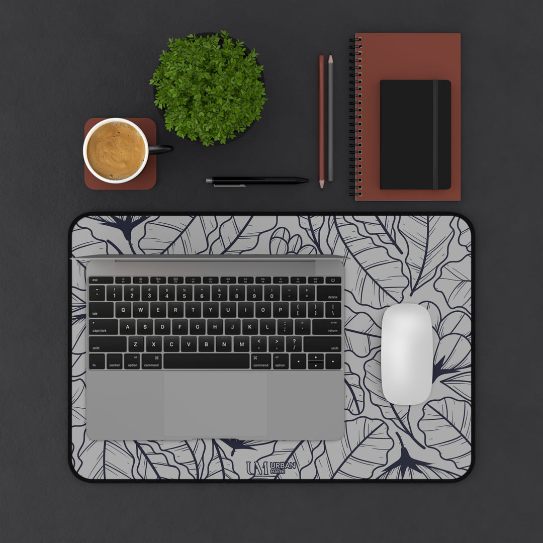 Desk Mat - Gray Tropical Floral Design