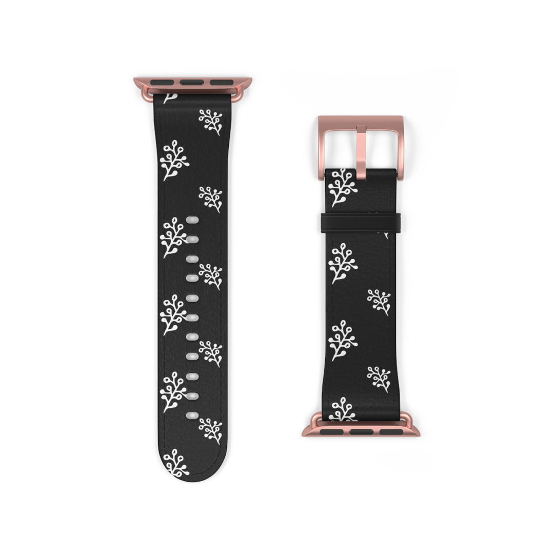 Elegant Floral Faux Leather Watch Band for Apple Watch