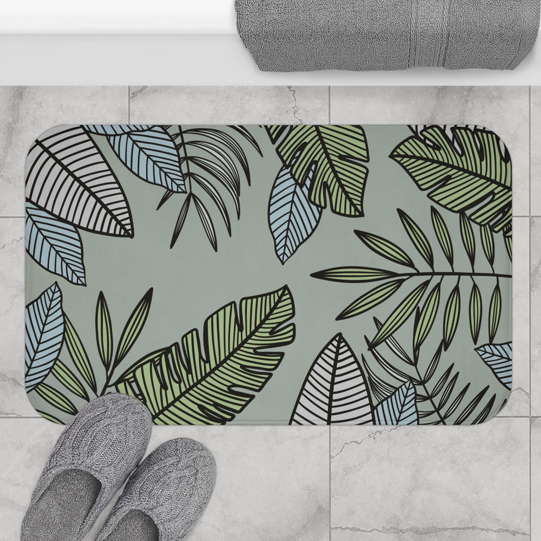 Bath Mat - Tropical Green Leaf Design