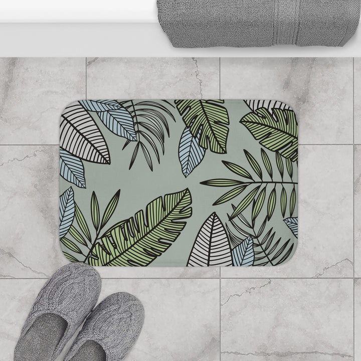 Bath Mat - Tropical Green Leaf Design