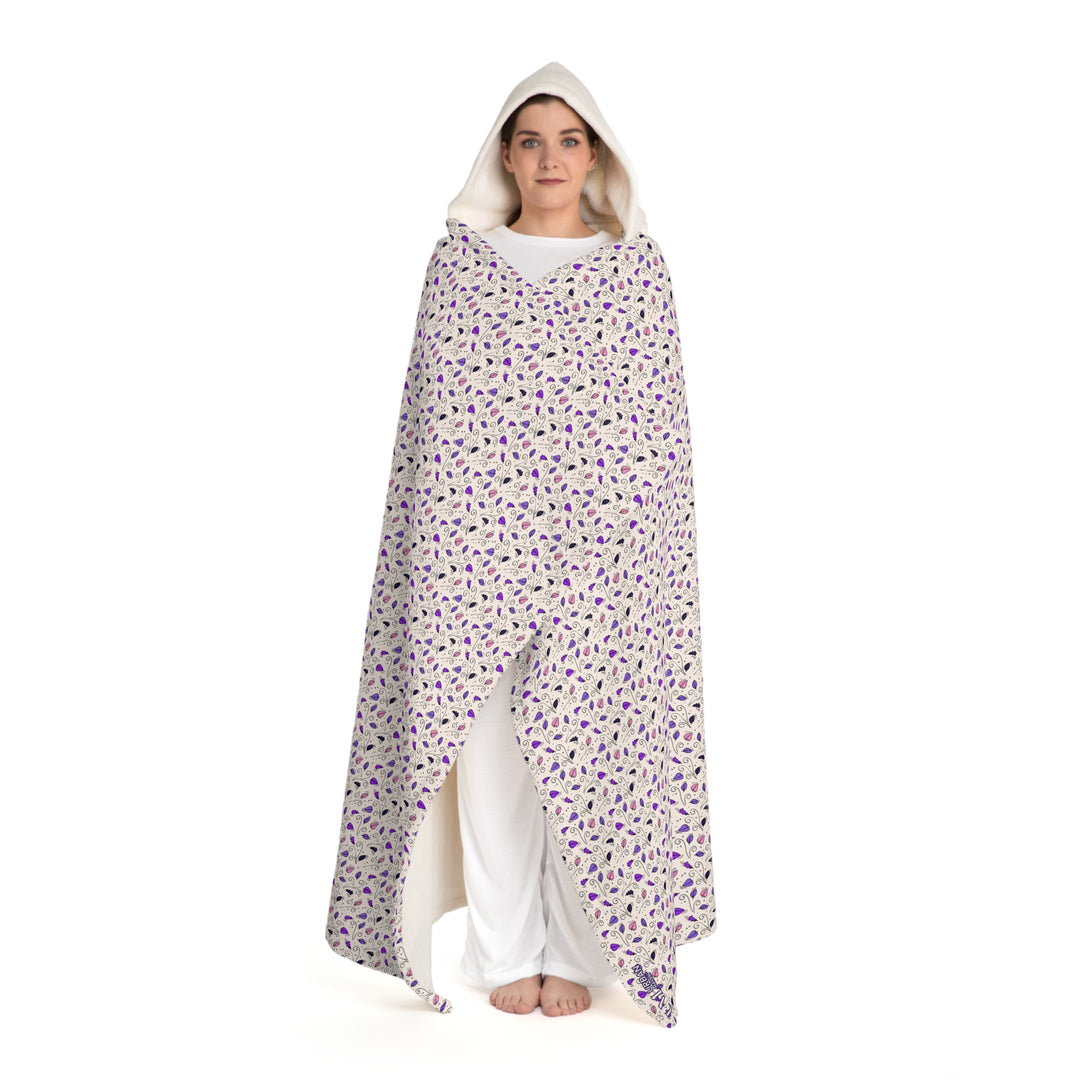 Hooded Sherpa Blanket - Purple Petal Pattern