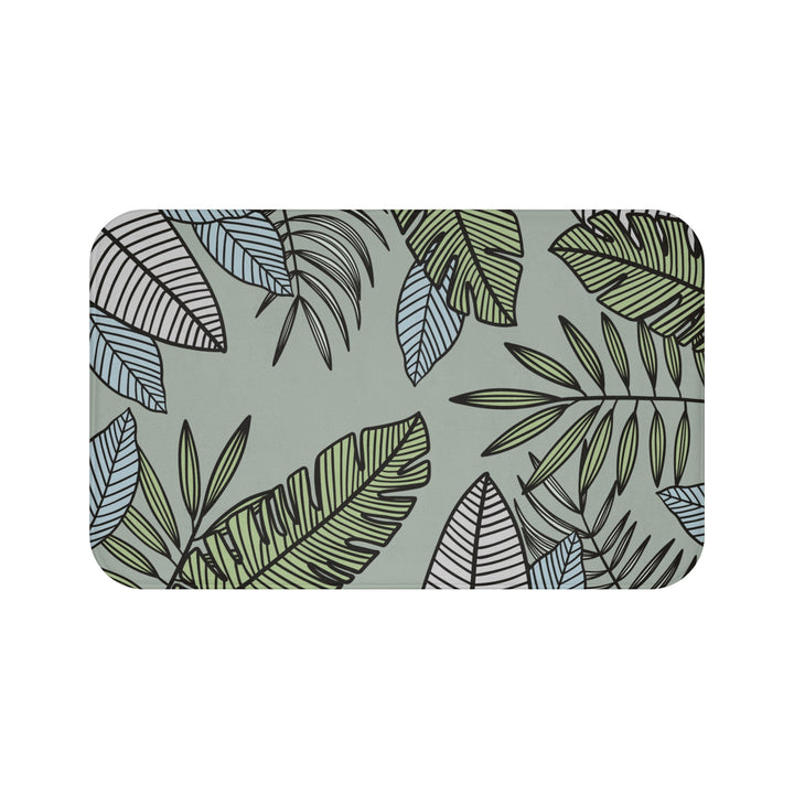 Bath Mat - Tropical Green Leaf Design