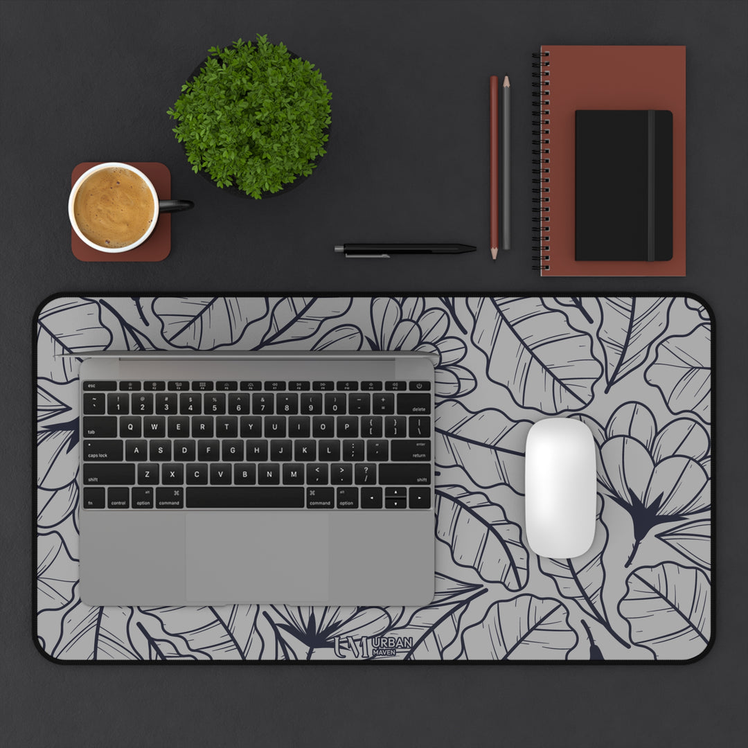 Desk Mat - Gray Tropical Floral Design