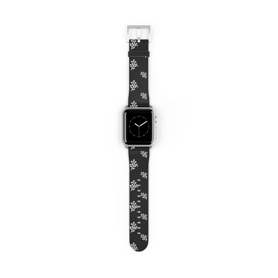 Elegant Floral Faux Leather Watch Band for Apple Watch